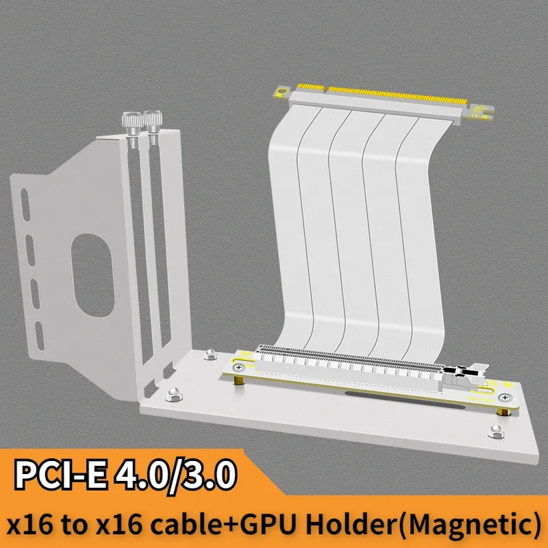 Cable elevador PCIe 3,0 4,0 16x, tarjeta gráfica de vídeo ATX, funda para PC, adaptador de extensión PCI-E X16 + soporte Vertical para GPU, color blanco - imagen 2