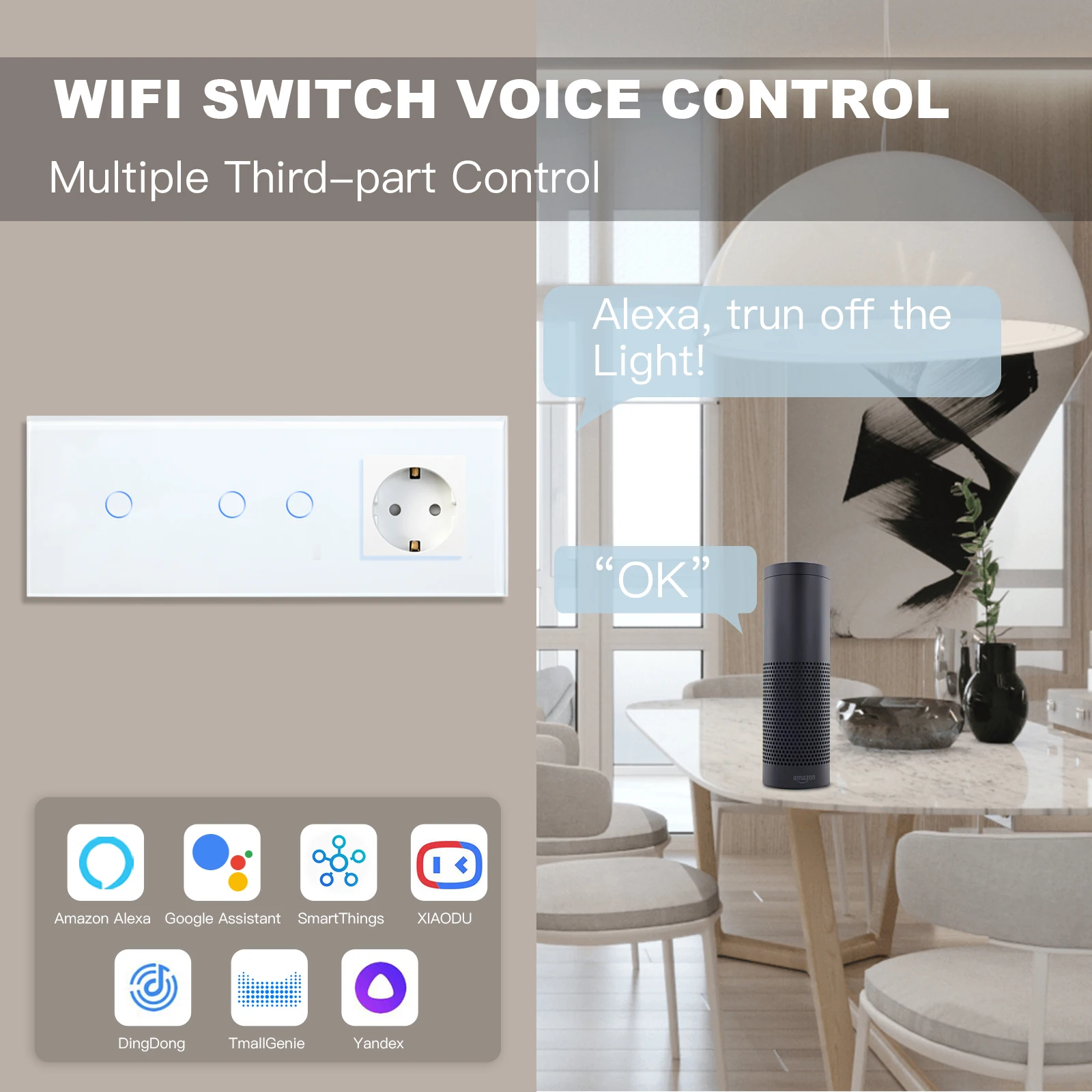 BSEED 1 + 2Gang Wifi interruptores con Sensor táctil interruptor de luz de pared inteligente soporte de vidrio Tuya Google Home Alexa Plus un enchufe Normal de la UE - imagen 5
