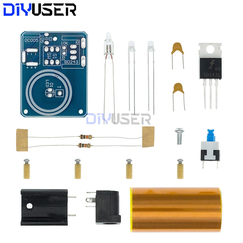 DIYUSER BD243 Mini Kit de bobina Tesla, accesorios mágicos, piezas de bricolaje, tecnología de luces vacías, electrónica DIY, BD243C - imagen 2