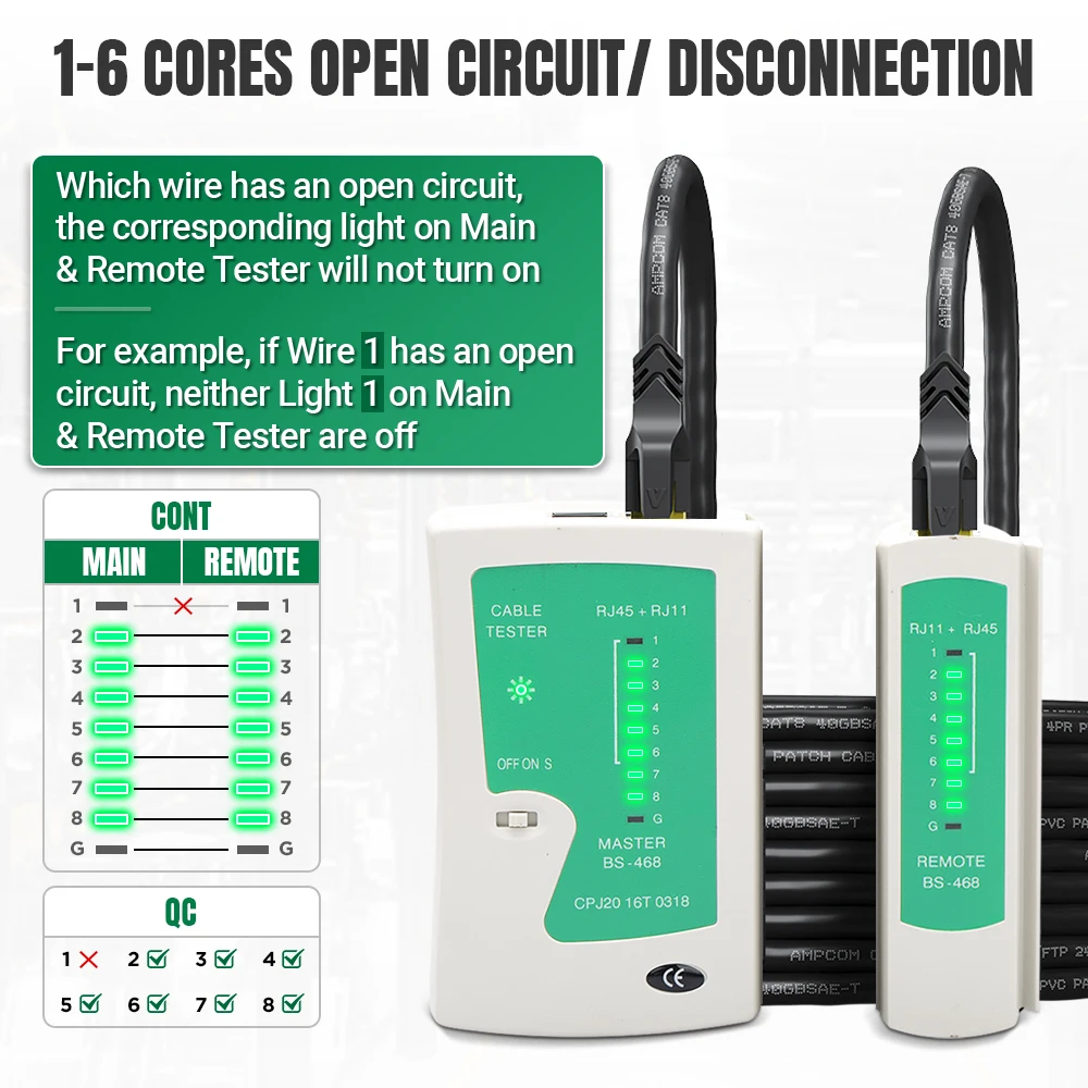 AMPCOM-probador de Cable de red RJ45, herramienta de prueba Lan para Cable LAN Cat5 Cat6 CAT7 8P 6P y Cable telefónico RJ11 - imagen 4