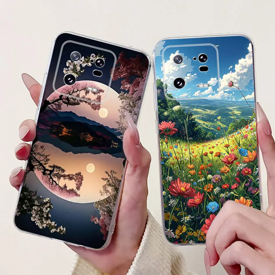 Para Xiaomi 13 Pro funda moda flor pintada suave transparente silicona teléfono contraportada para Xiaomi 13T Pro Mi13T Mi13 Pro Shell - imagen 2
