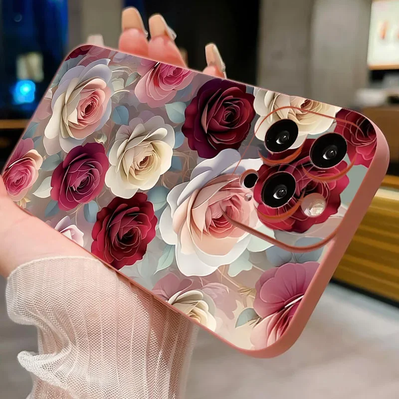 Funda de teléfono de lujo con estampado Floral de rosas a prueba de golpes para iPhone 16 Pro Max 15 14 13 12 11 XS X XR 7 8 Plus 16 funda suave a prueba de golpes - imagen 5