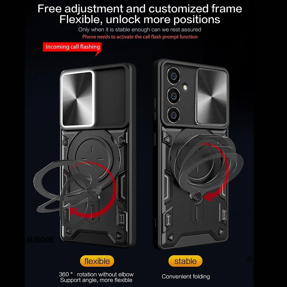 Funda deslizante para Samsung Galaxy A55 5G, cubierta con soporte de anillo para cámara, a prueba de golpes, A55, SM-A5560, A556V, A556U - imagen 3