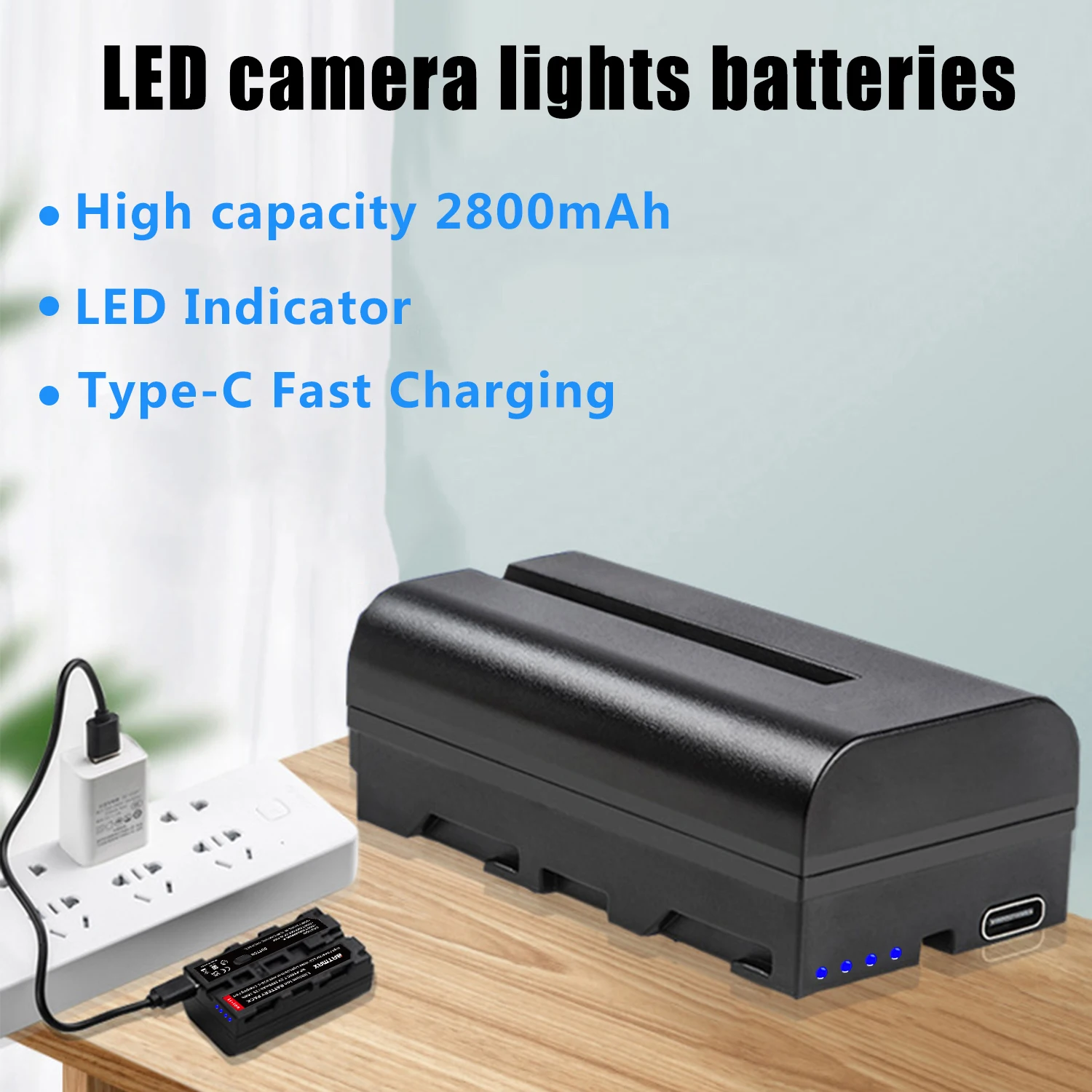 Batería Batmax NP-F550 con puerto de carga rápida USB-C para luz de vídeo LED Godox para paneles de luz LED de batería NP-F, monitor de vídeo - imagen 2