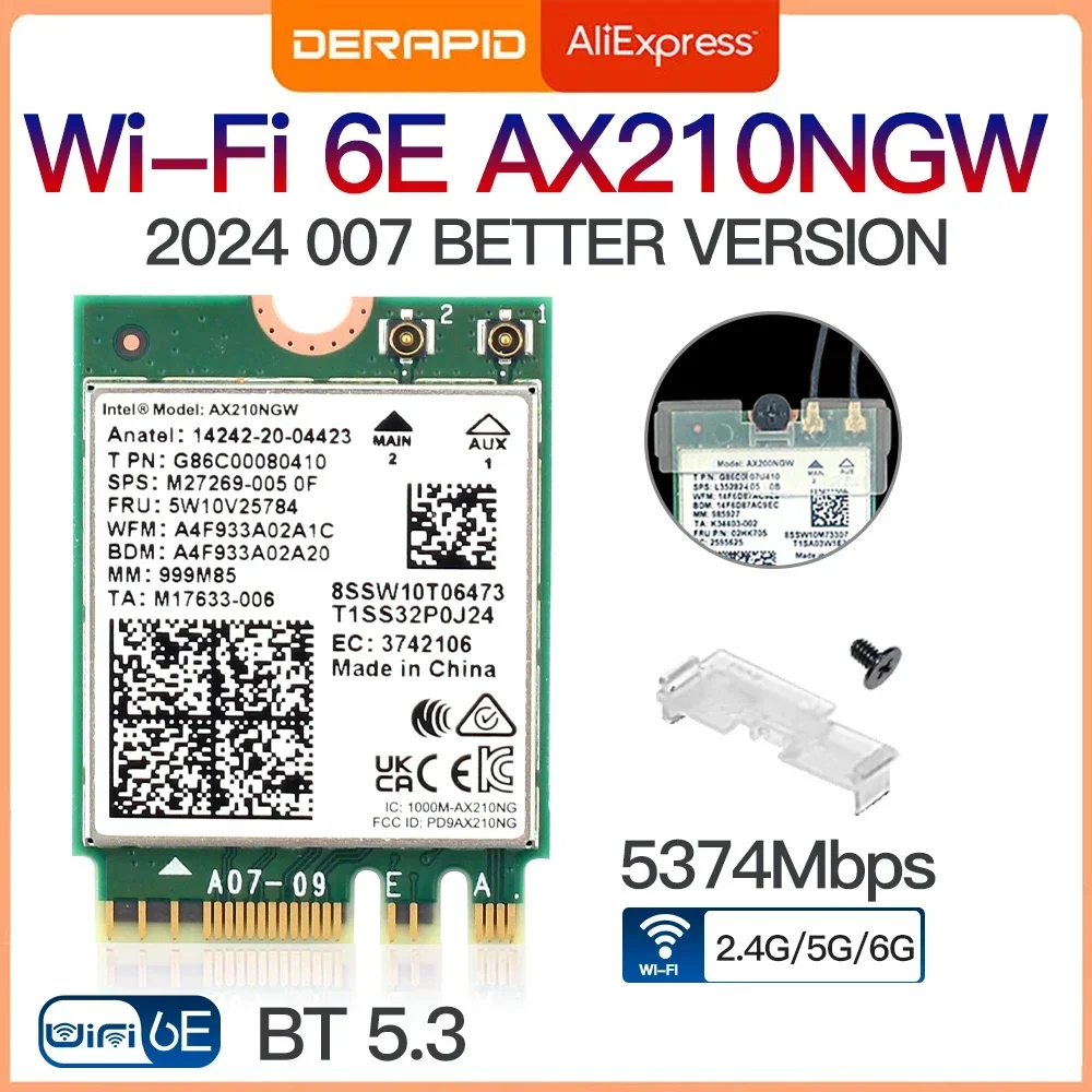 Tarjeta WiFi 6 Intel AX210NGW M.2 - Bluetooth 5.3 Doble Banda