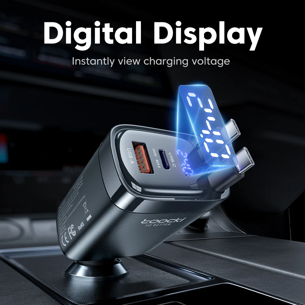 Toocki-cargador de coche de 105W, Cable retráctil USB C de 0,75m PD 45W QC 3,0 SCP SFC2.0 PPS, carga rápida para tableta Samsung iPhone 17 16 - imagen 4