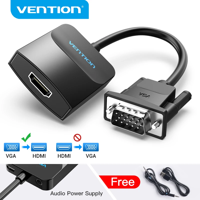 Adaptador Vention VGA a HDMI 1080P VGA macho a HDMI Cable convertidor hembra con alimentación USB de Audio para PS4/3 HDTV VGA HDMI convertidor - imagen 2