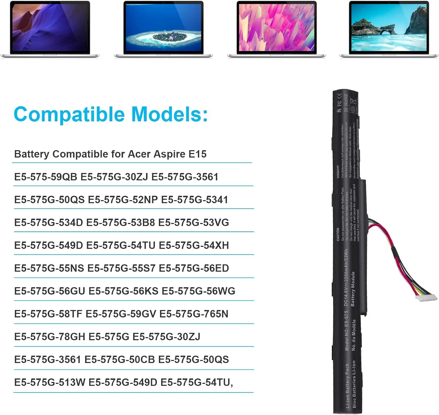 Batería AS16A5K AS16A8K 4ICR19/66 para Acer Aspire E15, E5-575, N16Q2, E5-576G, E5-575G, E5-475, F5-573 - imagen 2