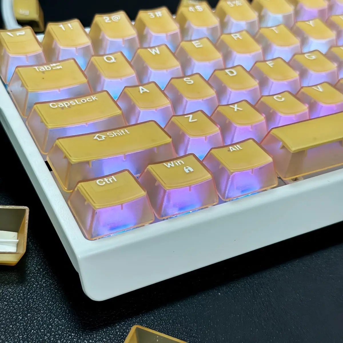 Teclas translúcidas de pudín de Jade dorado de 114 teclas, teclas transparentes PBT brillantes, perfil OEM para interruptores MX, teclado mecánico - imagen 5