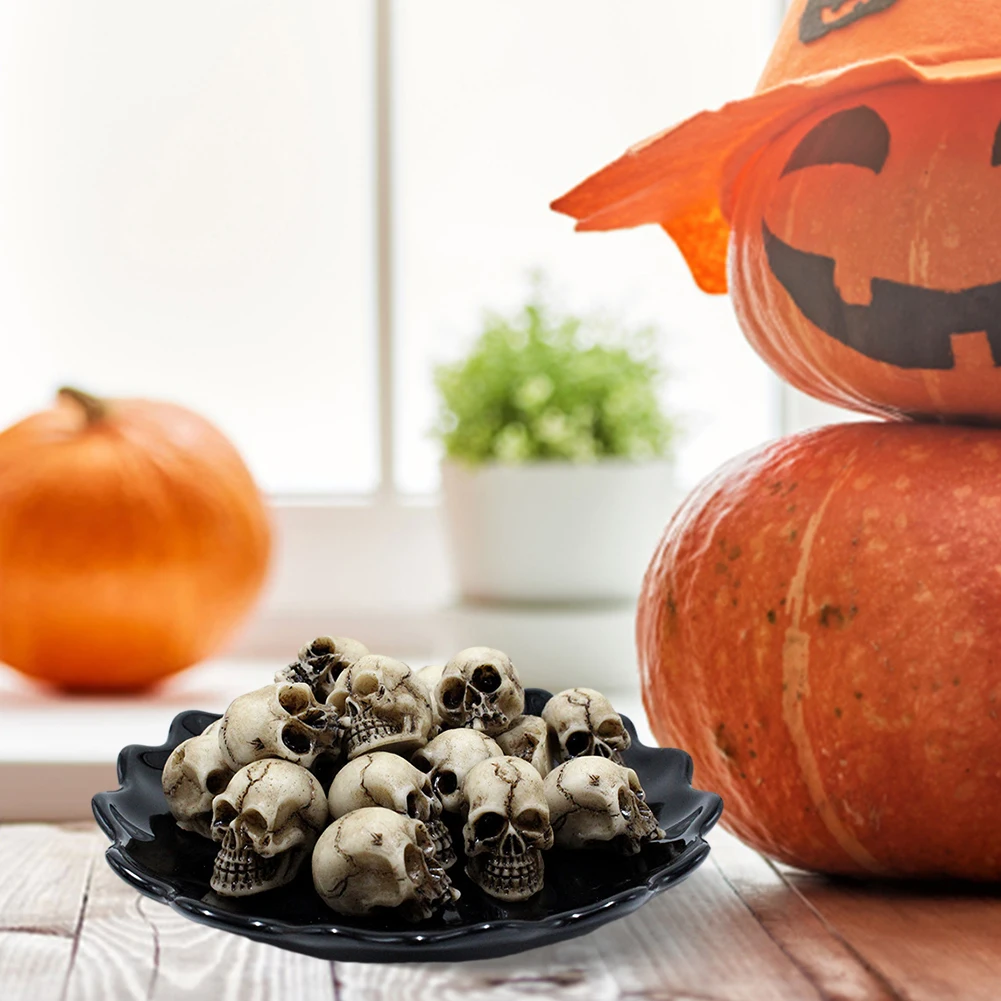 Figuras de cráneo de resina de 20 piezas, modelo de esqueleto pequeño coleccionable para Halloween, Festival creativo, paisaje temático, jardín, decoración de plantas en maceta - imagen 5