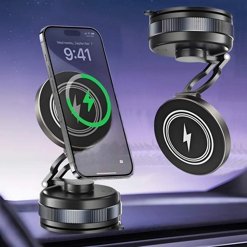 Soporte inalámbrico magnético del cargador de la succión del vacío del metal 15W 360 ° Giratorio Compatible con Smartphones, para Car Gym Bathroom Mirro