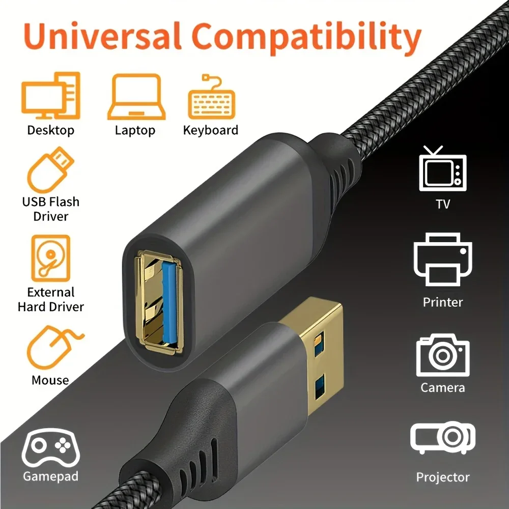 Cable de extensión USB 3,0 hembra a macho, cable extensor de supervelocidad, transferencia de sincronización de datos de alta velocidad para PC, portátil, cámara, TV, impresora - imagen 5