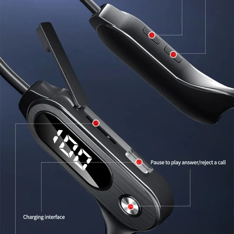 Nuevos auriculares de conducción ósea con pantalla LED, auriculares Bluetooth 5,3 IPX5, auriculares deportivos impermeables, gancho para la oreja, soporte para tarjeta TF - imagen 5