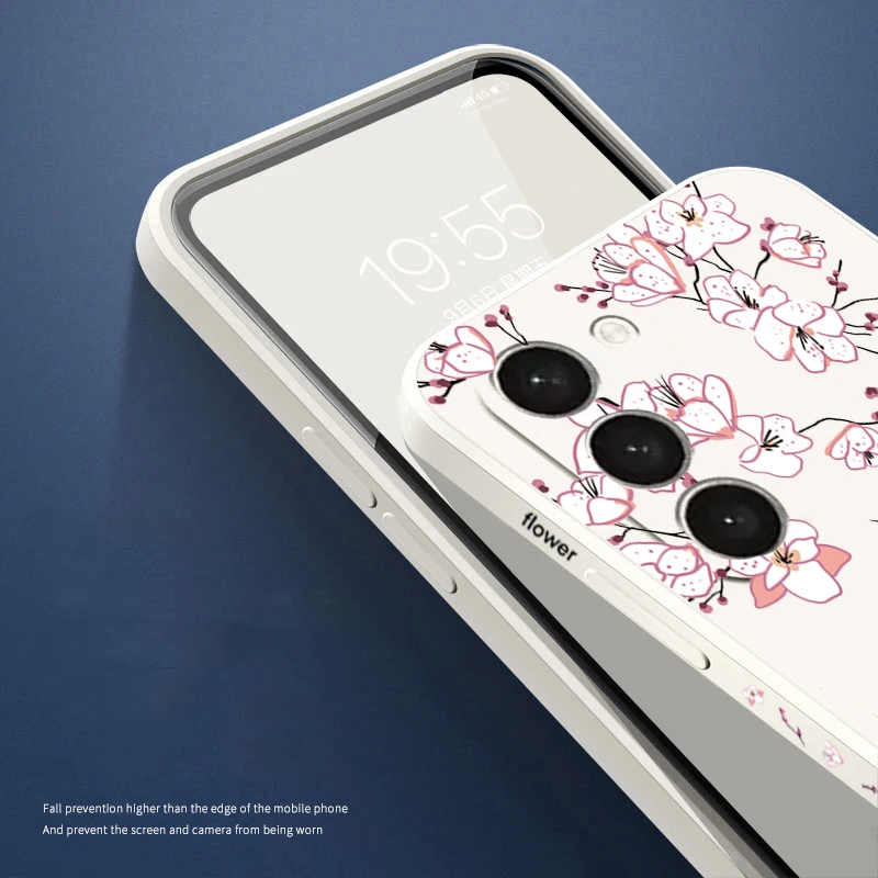 Funda de silicona cuadrada con rama de árbol y flor de ciruelo para Samsung Galaxy A15 A35 A55 A14 A34 A54 A33 A53 S24 Ultra S23 FE S22 Plus - imagen 3
