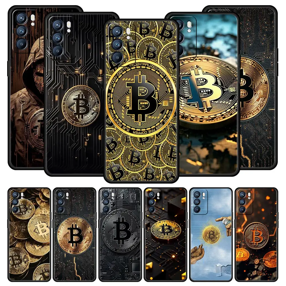 Funda de teléfono para Oppo Reno13 Reno12 Reno11 F Reno10 Pro A54 A53 A95 A76 A74 A57 A98 A80 A79 5G A78 4G, funda de lujo Bitcoin B
