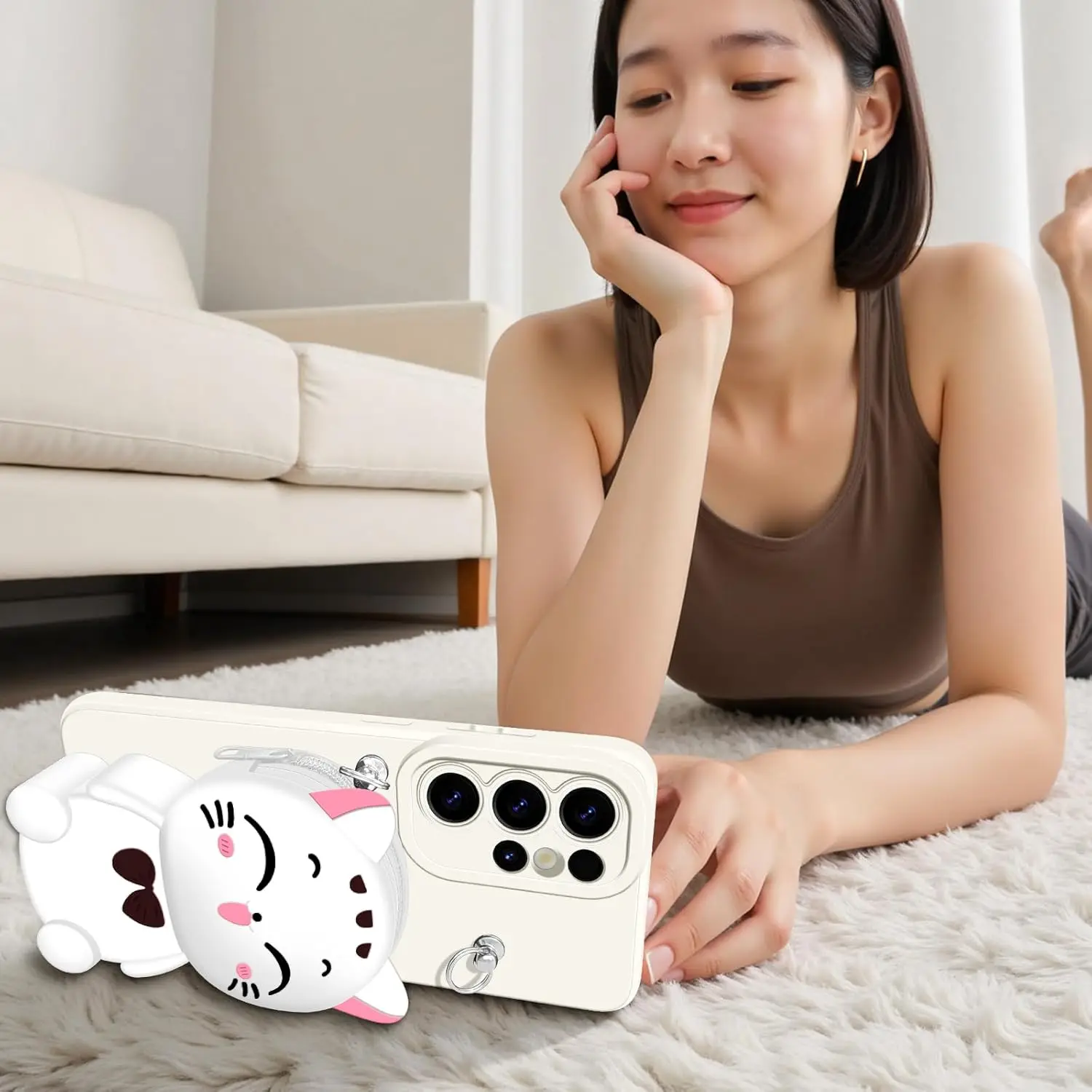 Para Samsung Galaxy A12 A11 A71 A51 A52 A22 A02s A32 A13 A53 A03s A04s A20s A33 A73 A23 Funda tipo billetera con gato de la suerte con cuerda - imagen 4