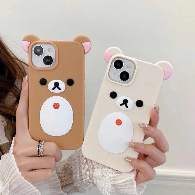 Funda de teléfono de lujo de Color sólido Rilakkuma de silicona suave a prueba de golpes para iPhone 16 Pro Max 14 11 12 13 15 Pro Max cubierta trasera de parachoques - imagen 3