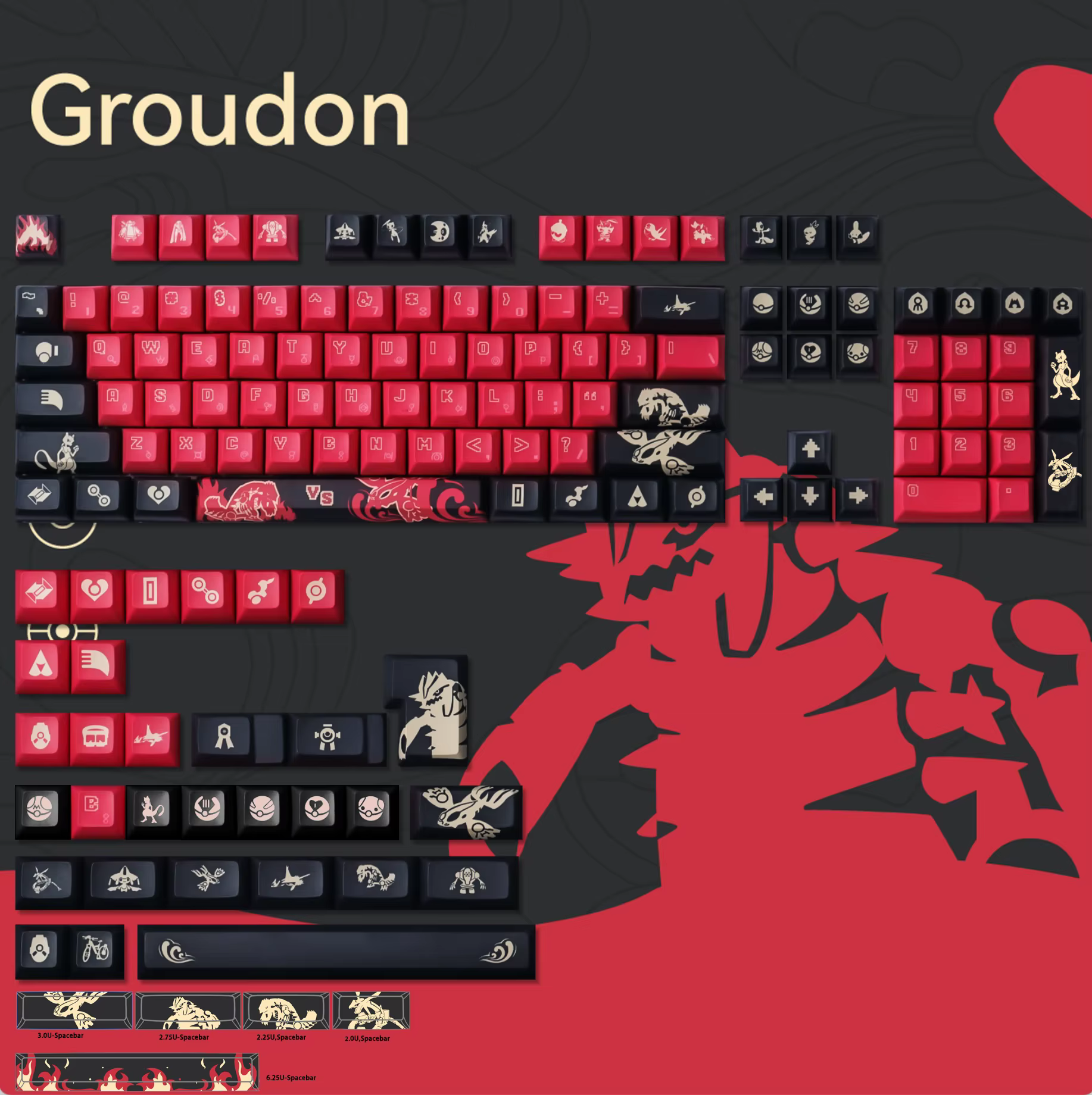 Keycaps PBT Groudon Perfil Cherry – Diseño Rojo Negro - imagen 4