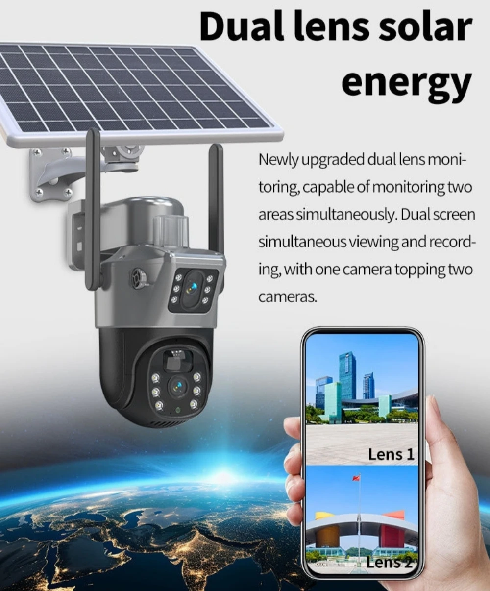 Cámara solar 4G WiFi Cámara de vigilancia exterior Seguridad con panel solar V380 Cámara de doble lente 360° 8MP 4K CCTV Impermeable PIR Visión nocturna Batería grande Seguimiento automático - imagen 3