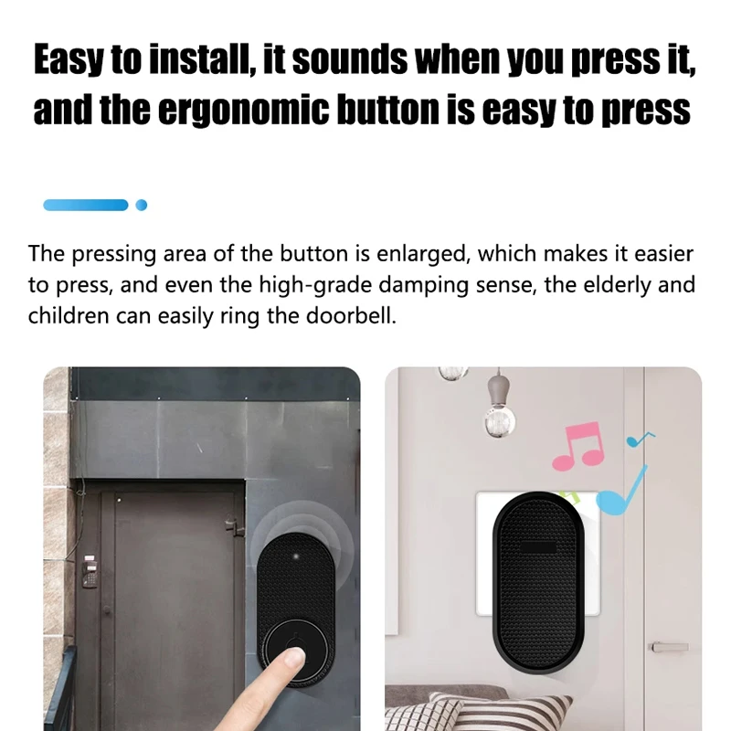 Timbre inalámbrico para el hogar, 32 canciones, botón impermeable, timbre de bienvenida, alarma inteligente con batería - imagen 3