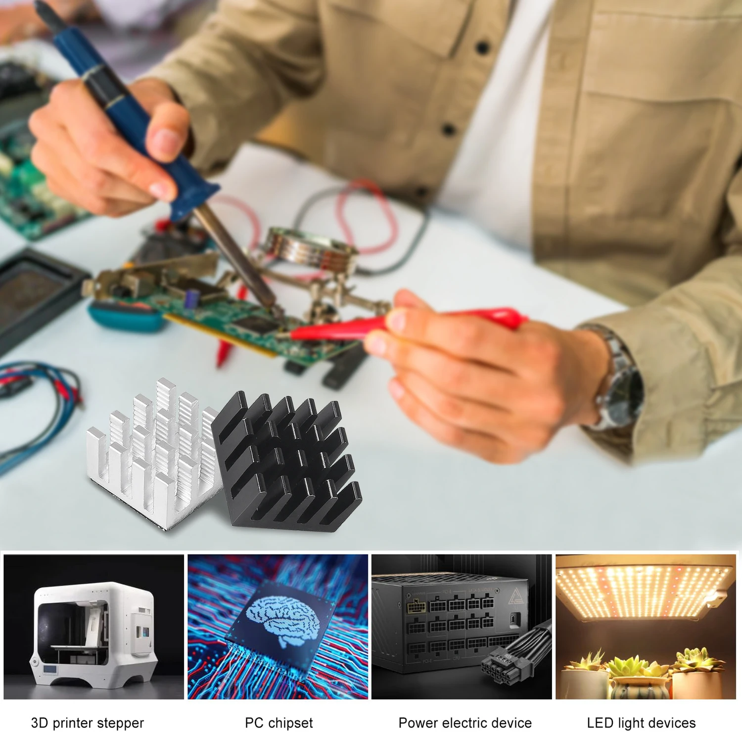 Disipador de calor de aluminio de 14mm, 5 uds., 14 × 14 × 7mm, disipador de calor para enfriar VRM GPU, controlador paso a paso, reguladores MOSFET VRam - imagen 3