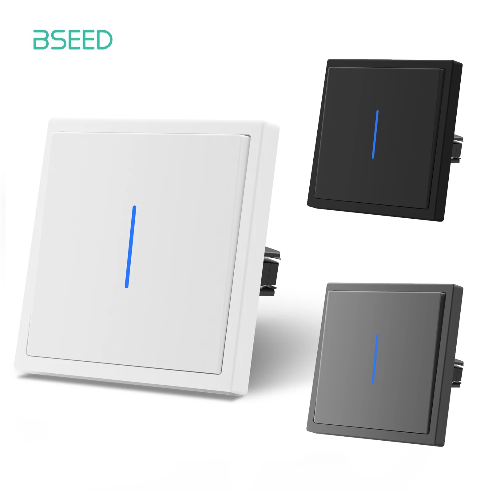 Interruptor de botón mecánico BSEED, 1/2 entradas, 1 vía, interruptor de luz de encendido/apagado, marco de plástico, interruptor de 80x80mm con indicador LED