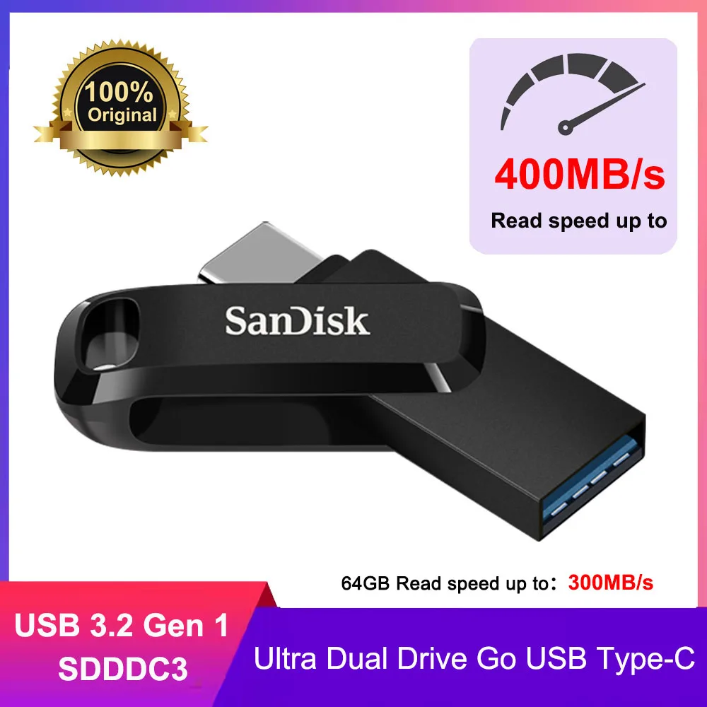 SanDisk Ultra Dual Go USB tipo C USB 64GB Pen Drive 128GB unidad Flash 256GB memoria Flash disco USB 3,2 Gen 1 512GB hasta 400Mb/s