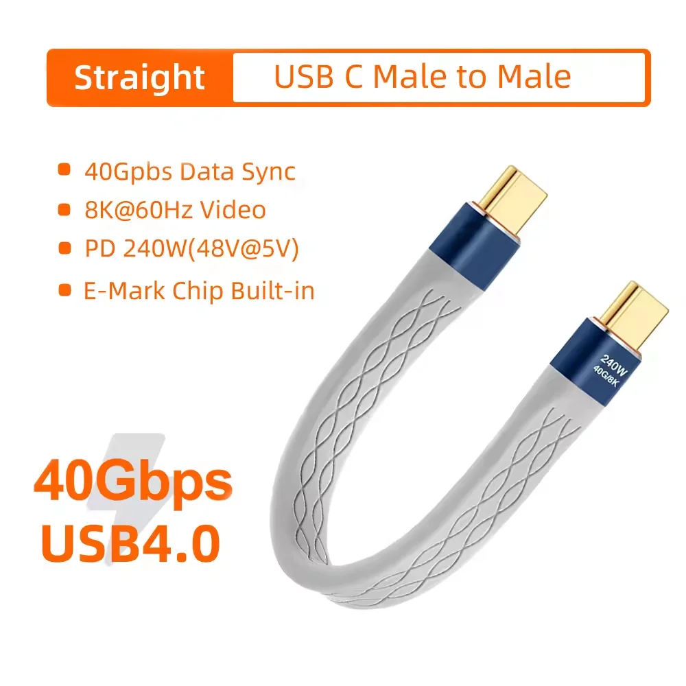 Cable de datos USB 4,0 40Gbps USB C a tipo C Cable corto PD 240W 8K 60Hz para Thunderbolt 3 4 iPhone 16 15 Pro Max SSD Power Bank
