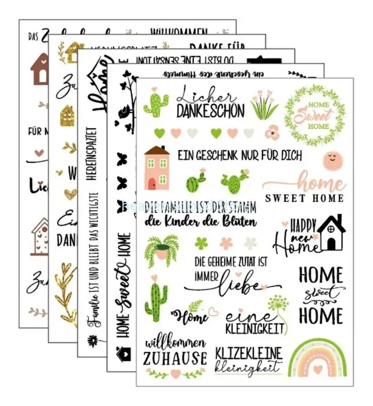 Y88B Palabras bendición alemana Frote en pegatina Agua transferencia agua Pegatina para vela Copa cerámica - imagen 2