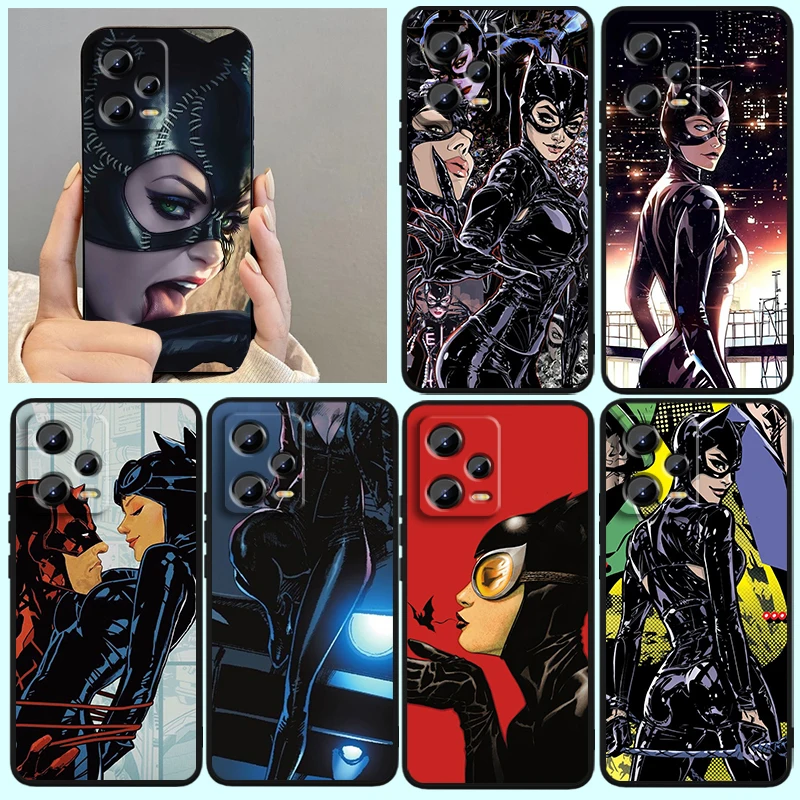 C-catwoman-Funda negra para Xiaomi Redmi Note 13, 12R, 12S, Turbo 11, 11T, 11S, 10, 10S Pro Plus, 5G