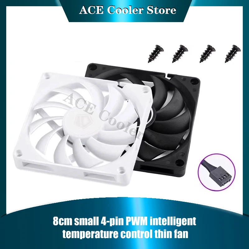 Caja ITX ultrafina 8010 de 8CM, ventilador blanco/negro, Control de velocidad PWM silencioso de 4 pines para ordenador, Enfriador de CPU, ventilador delgado de 10MM - imagen 3
