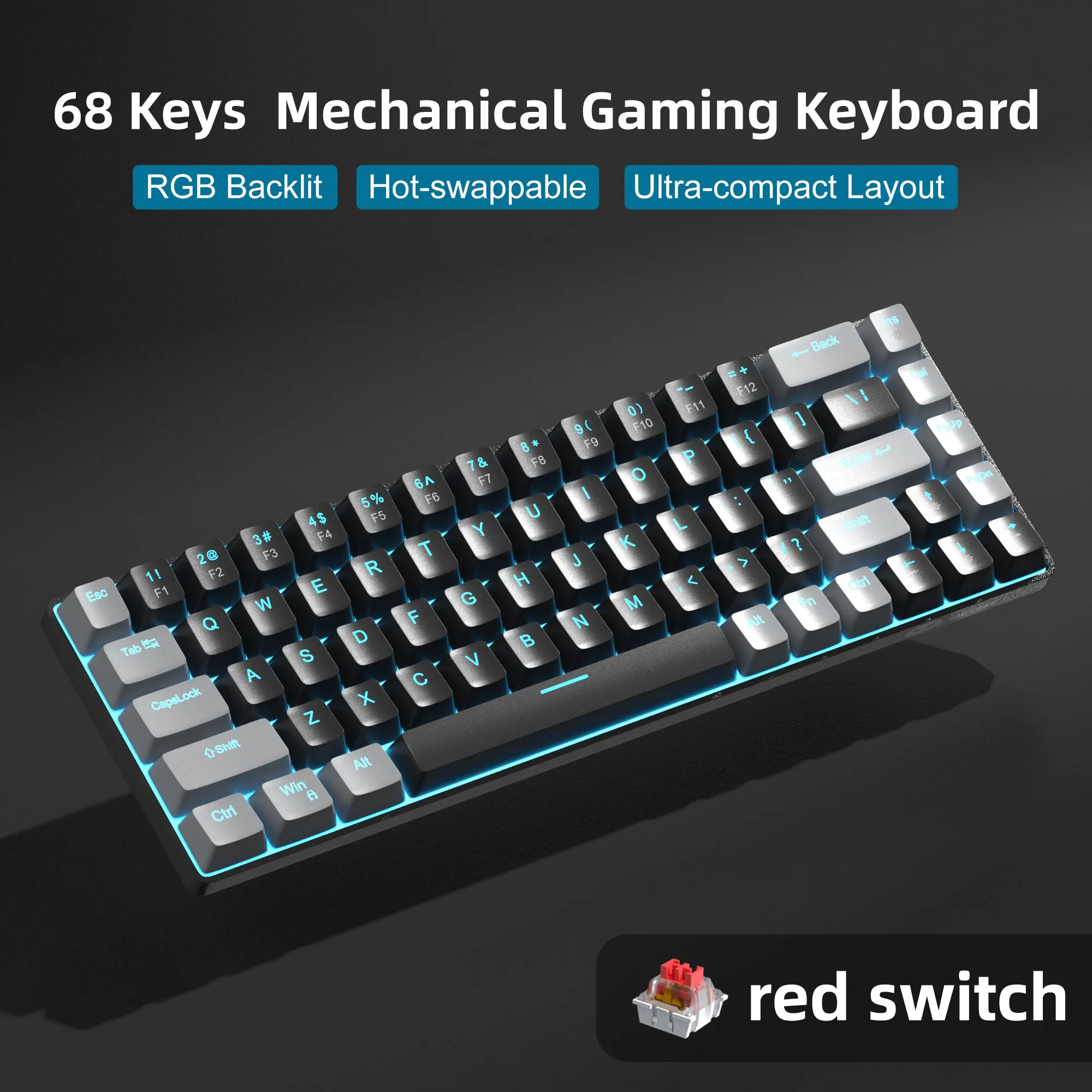 MageGee Teclado mecánico portátil 60% para juegos, MK-Box LED retroiluminado compacto 68 teclas Mini teclado de oficina con cable para PC Windows - imagen 3