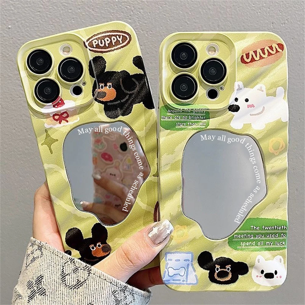 Funda de teléfono con espejo de maquillaje de perro cortado para iPhone 11 13 15 16 Pro Max 14 12 16promax 15promax 14promax Funda suave a prueba de golpes