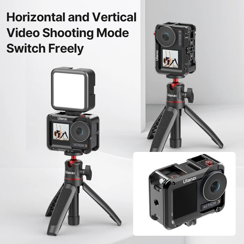 Jaula de metal Ulanzi para DJI OSMO ACTION 5 4 3 de liberación rápida para soporte plegable GoPro con zapata fría funda de marco protector completo - imagen 2