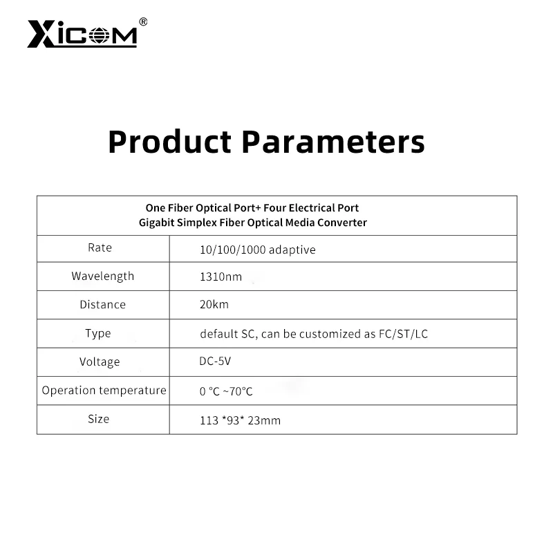Transceptor de fibra Gigabit, 1 puerto de fibra, 4 puertos RJ45, 20KM, modo único, interruptor Ethernet, interruptor de fibra, convertidor Gigabit - imagen 5