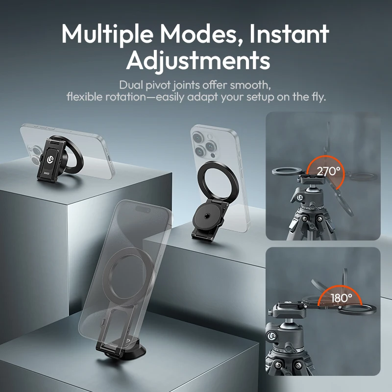 Ulanzi MA50 Uka Magetic Phone Holder Phone Mount for iPhone 16 15 14 13 for 1/4'' Tripod Magic Arm Uka QR Plate Metal Surfaces - imagen 4