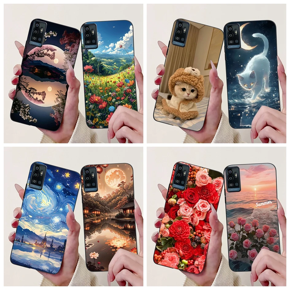 Para ZTE Blade A71 2021 funda A7030 nueva moda arte floral pintado suave cubierta de silicona negra para ZTE Blade A51 A 51 TPU Capa