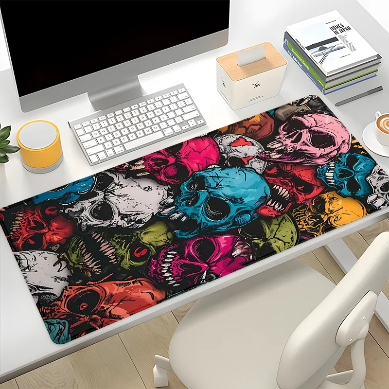 Alfombrilla de ratón colorida con calavera de terror Hippie, alfombrilla de escritorio grande de 900x400, accesorios de goma antideslizantes para juegos, alfombrilla de ratón de regalo para oficina y trabajo - imagen 4