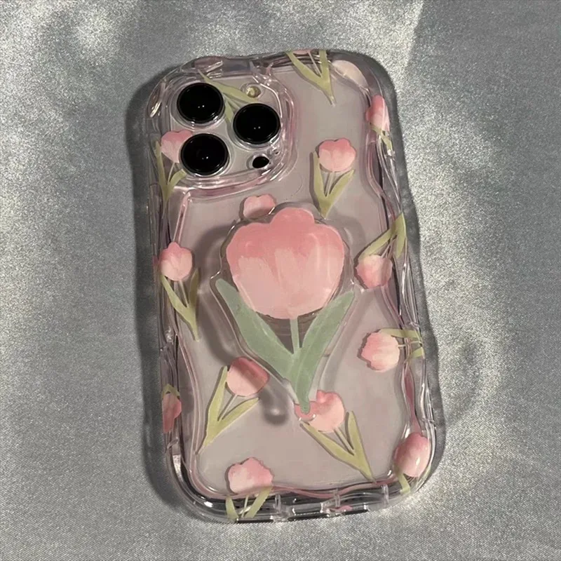 Funda de tulipanes rosas para iPhone 17 16 15 13 Pro 14 12 Pro Max 16 15 14 Plus 13 12 Mini 16E Air Girl fundas transparentes para teléfono