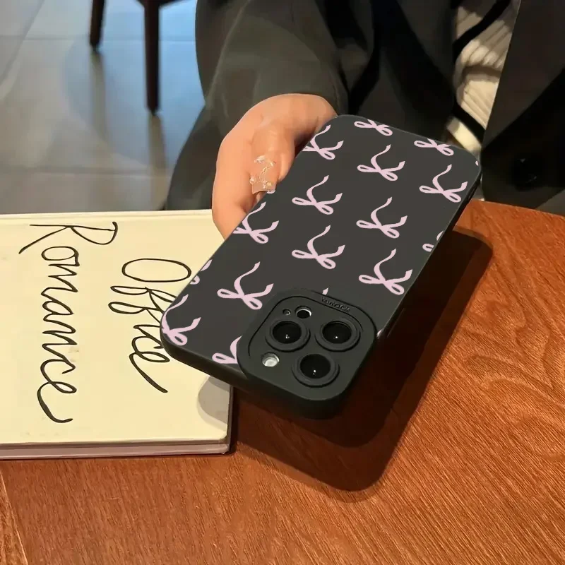 Funda de teléfono con estampado de lazo rosa para iPhone 16 Pro Max 15 14 13 12 11 XS X XR 7 8 Plus SE 2020 2022, funda de silicona TPU suave a prueba de golpes - imagen 4