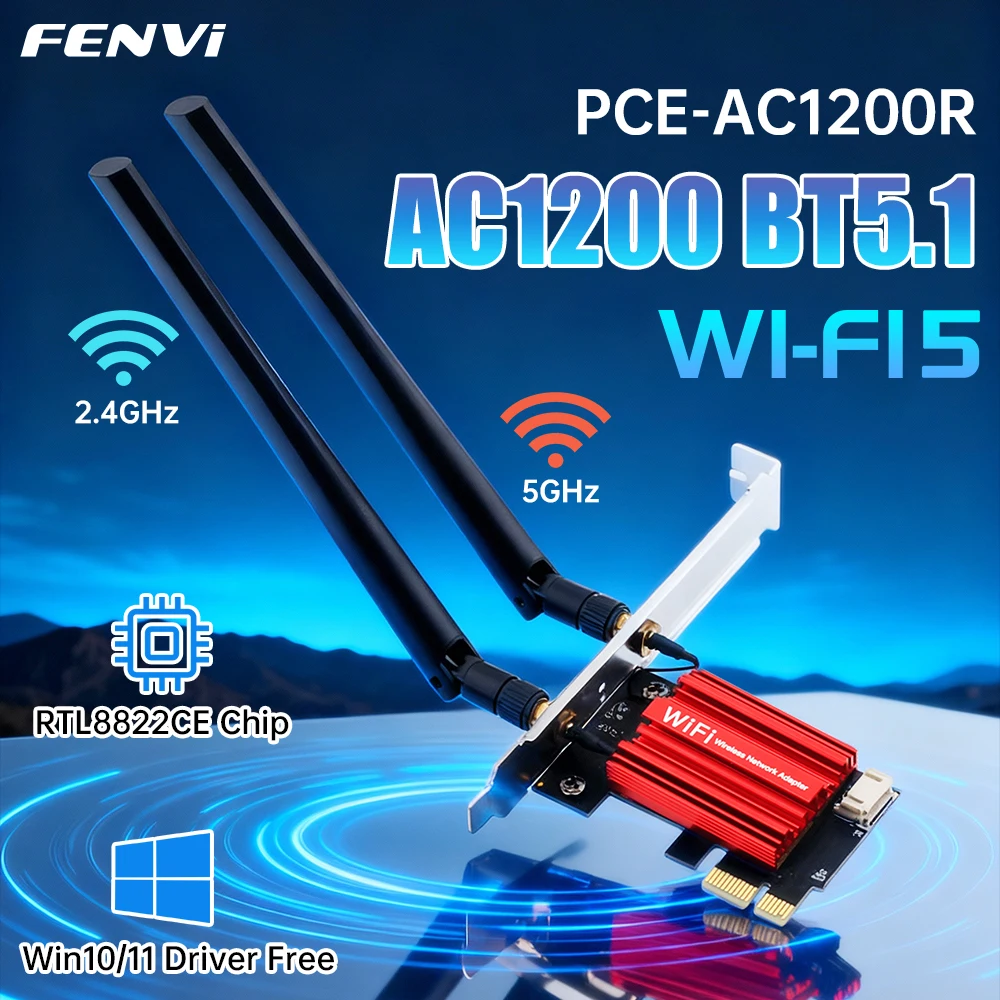 FENVI WiFi 5 RTL8822CE PCI-E adaptador inalámbrico 1200Mbps para Bluetooth 5,1 banda Dual 2,4G/5GHz 802.11AC tarjeta WiFi para PC Win 10/11