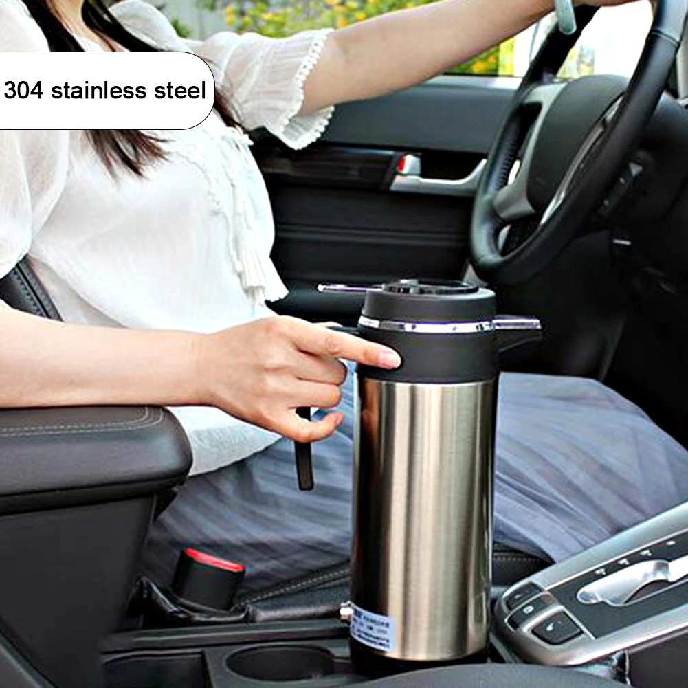 Hervidor de taza con calefacción eléctrica para coche, botella calentadora de agua de acero inoxidable a prueba de fugas, apagado automático, hervidor de ebullición rápida, 12V/24V, 1200ML - imagen 3