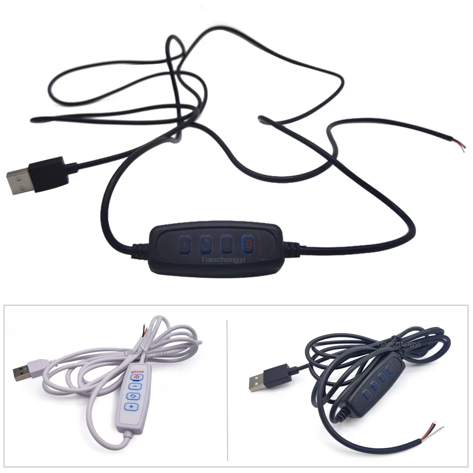 Atenuador LED de 5V y 2A, puerto USB, línea de alimentación, Cable de extensión de Color a juego con adaptador de interruptor de encendido y apagado para bombilla LED
