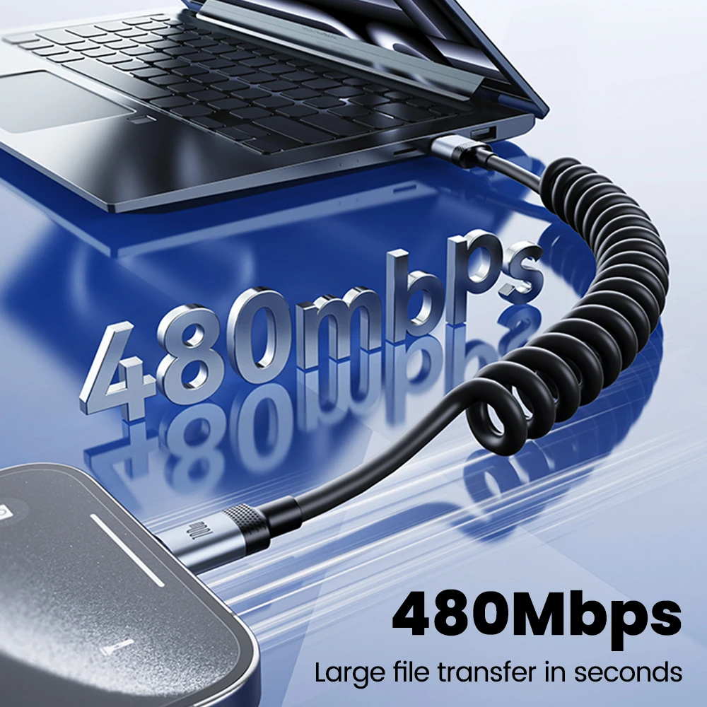 Cable USB tipo C a tipo C de 100W para iPhone 16 15 Pro 5A Cable de resorte USB a tipo C para Xiaomi Samsung Cable de carga rápida para coche - imagen 5