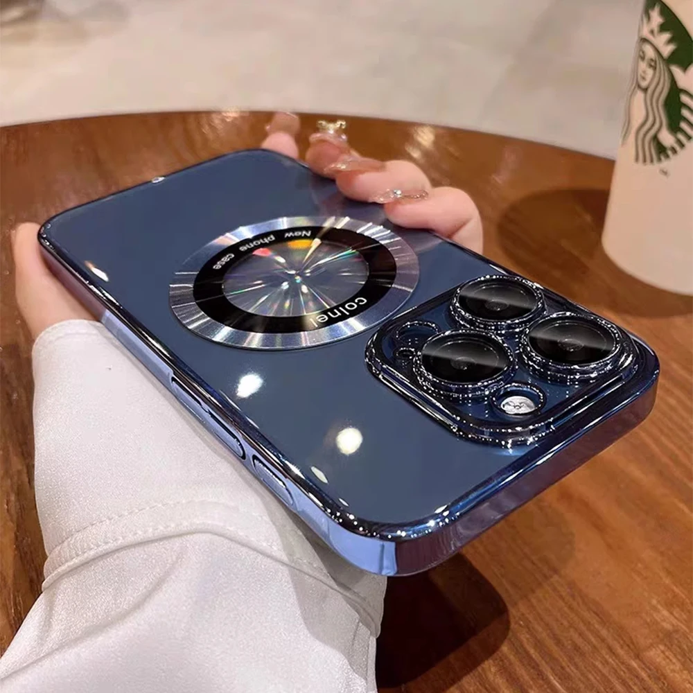 Funda de teléfono de carga inalámbrica transparente con revestimiento magnético de lujo para iPhone 15, 14, 12, 11, 13 Pro Max Plus, funda suave de silicona - imagen 2
