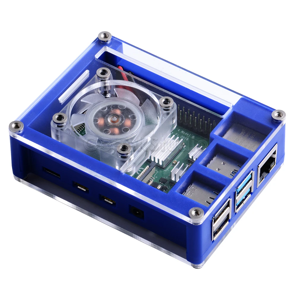 Caja de cierre transparente y azul de plástico ABS con ventilador de refrigeración grande, disipador de calor de 40*40*10mm para Raspberry Pi 4 B - imagen 2