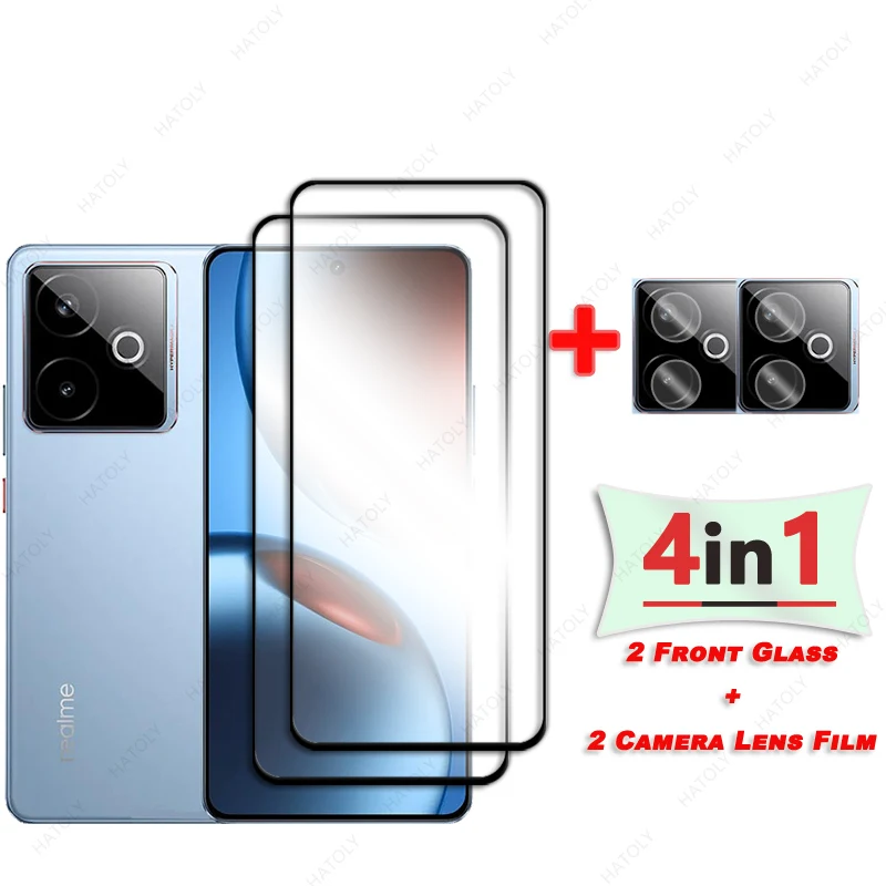Para Realme GT7 China Protector de pantalla de vidrio para Realme GT7 China vidrio templado borde negro película protectora Protector de lente de cámara