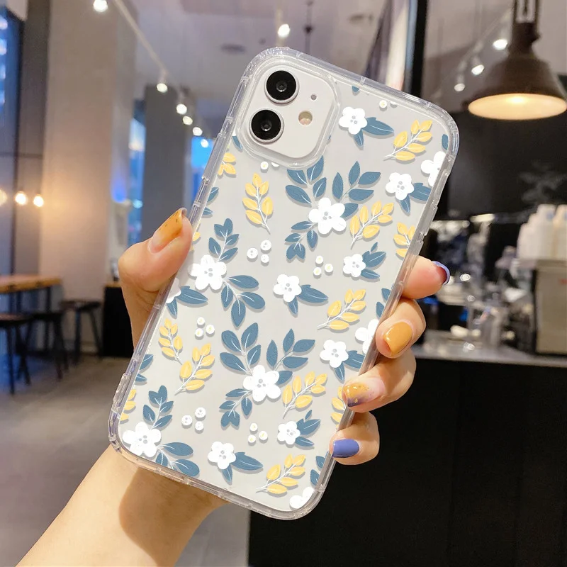 Fundas de teléfono para iPhone 15 Pro Max, funda protectora de silicona con flores, 14, 13, 12, 11 Pro, XS, Max, XR, 6, 7, 8 Plus, SE 2020 - imagen 2