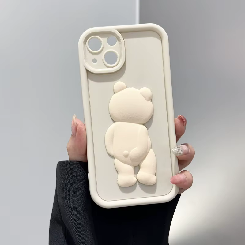 Funda de teléfono coreana con bonito oso 3D para iPhone 11 13 12 14 15 16 17 Pro Max XR X XS Max 7 8 Plus 16e 17Air, funda suave a prueba de golpes - imagen 5