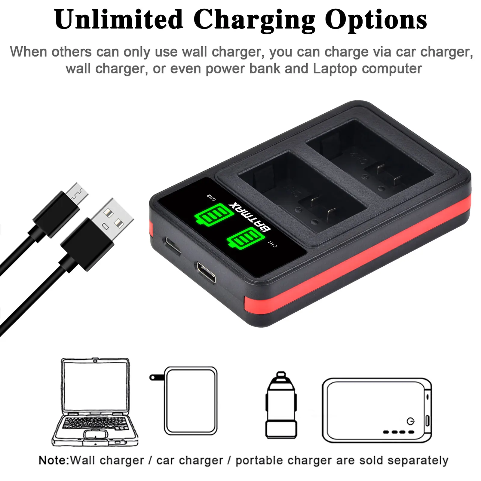 Batmax-Batería de LP-E5 para cámara, cargador Dual LED de 1500mAh para Canon 450D 500D 1000D Kiss X2 X3 F Rebel XS XSi T1i - imagen 4